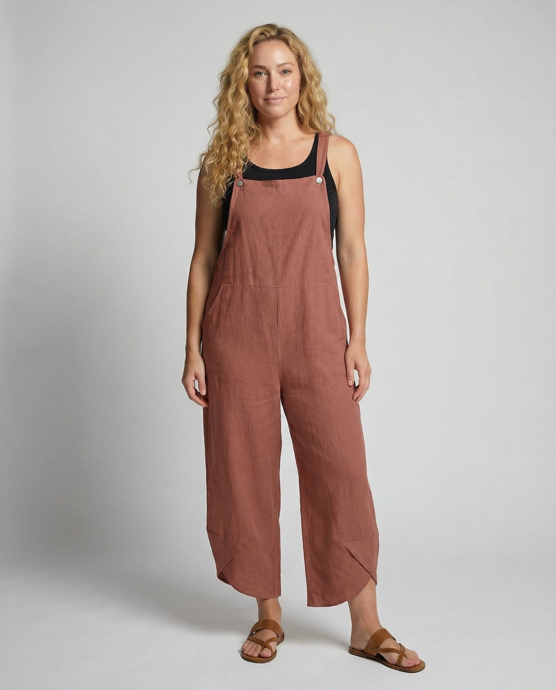 Eveloria Damen Sommer-Latzhose Leicht Baumwolle Beige - Eveloria