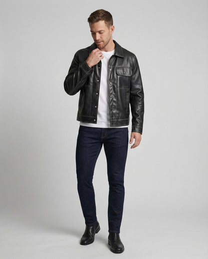 Herren Overshirt Lederjacke Braun