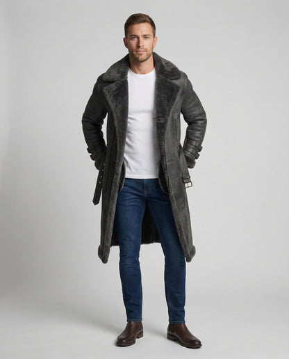 Langer Damen Wintermantel Wollstoff