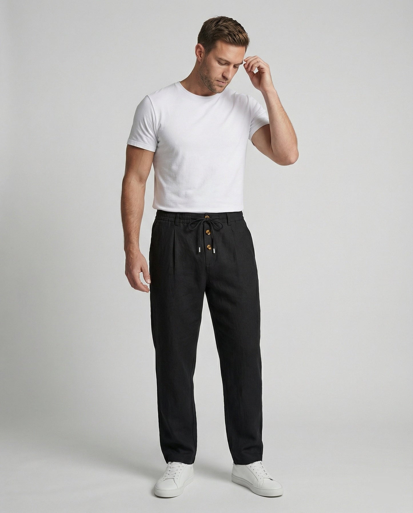 Herren Leinenhose Atmungsaktiv Leicht Beige - Eveloria