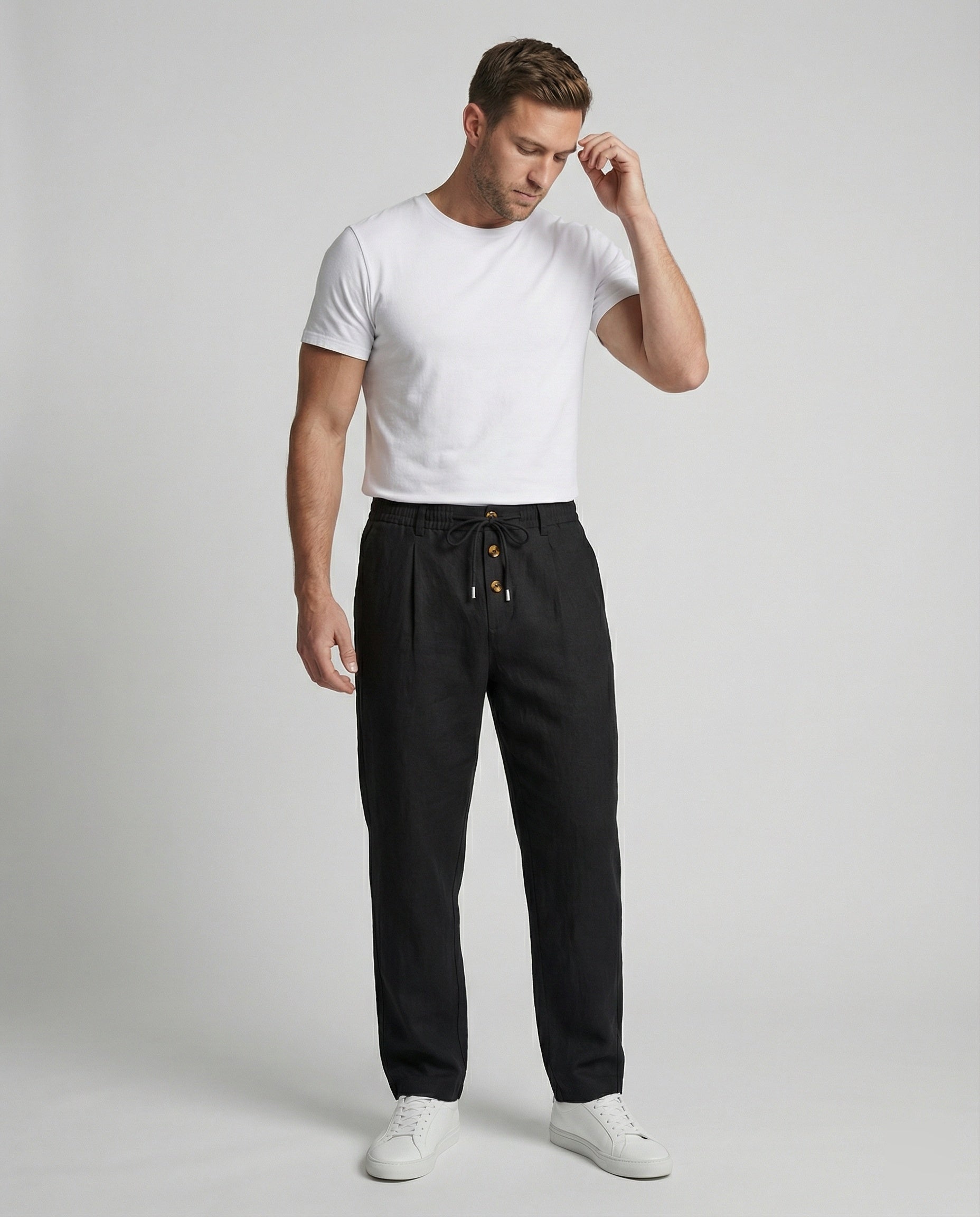 Herren Leinenhose Atmungsaktiv Leicht Beige - Eveloria