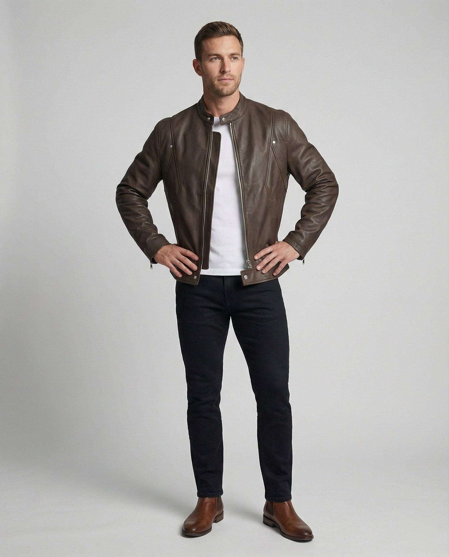 Herren Lederjacke Bomber Stehkragen