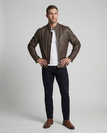 Herren Lederjacke Bomber Stehkragen