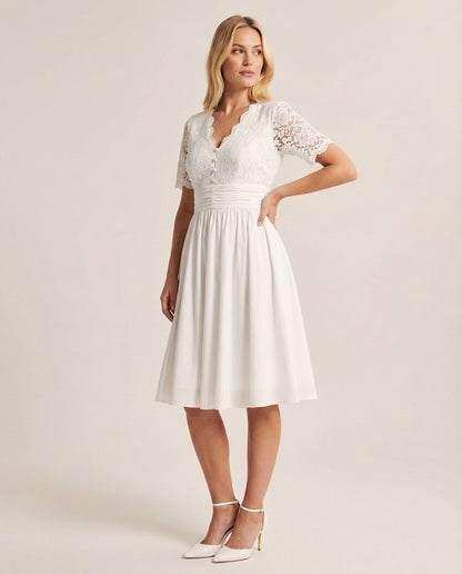 Hochzeitskleid Spitze Romantisch Weiß - Eveloria