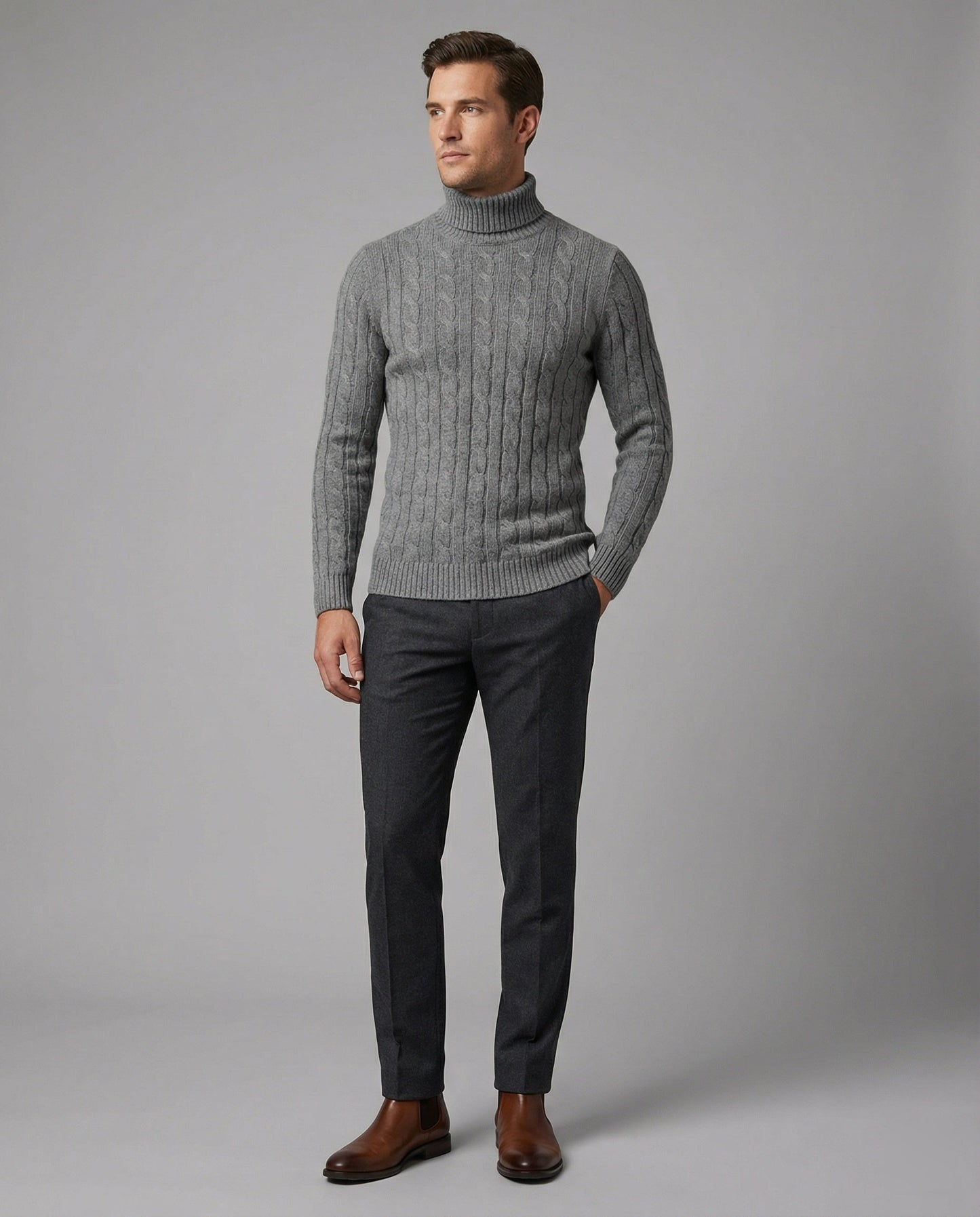 Herren Rollkragenpullover Rippmuster