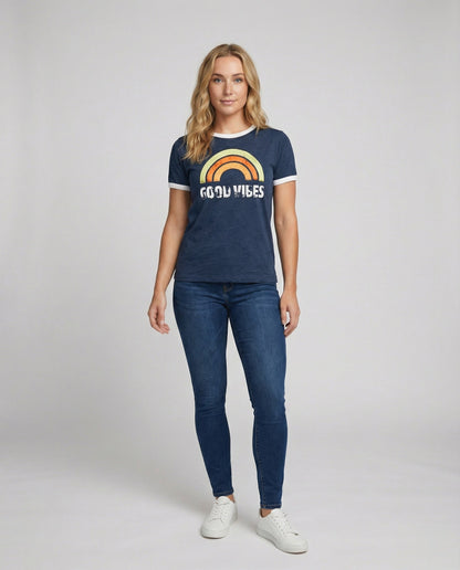 Eveloria Damen Good Vibes T-Shirt Positivität