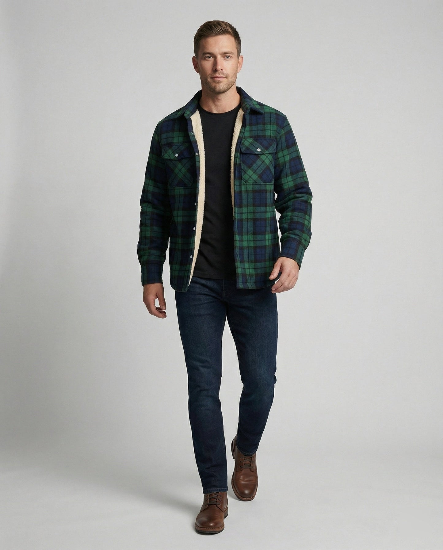 Fleecegefütterte Herren Karierte Winterjacke