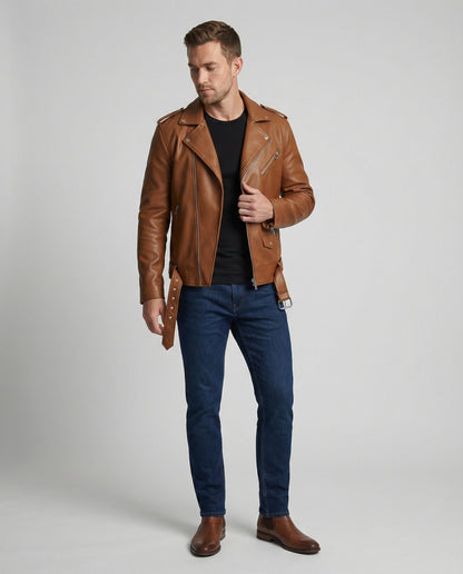 Herren Bikerjacke Kunstleder Tailliert