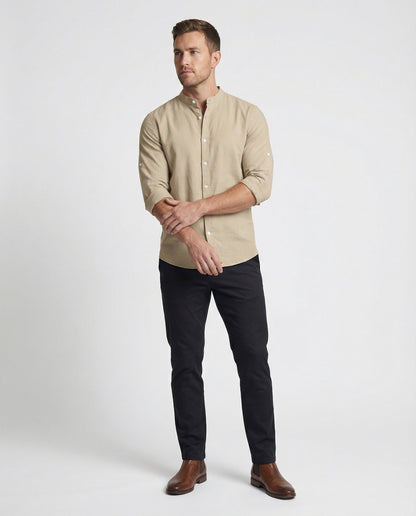 Herren Stehkragenhemd Regular Fit Weiß