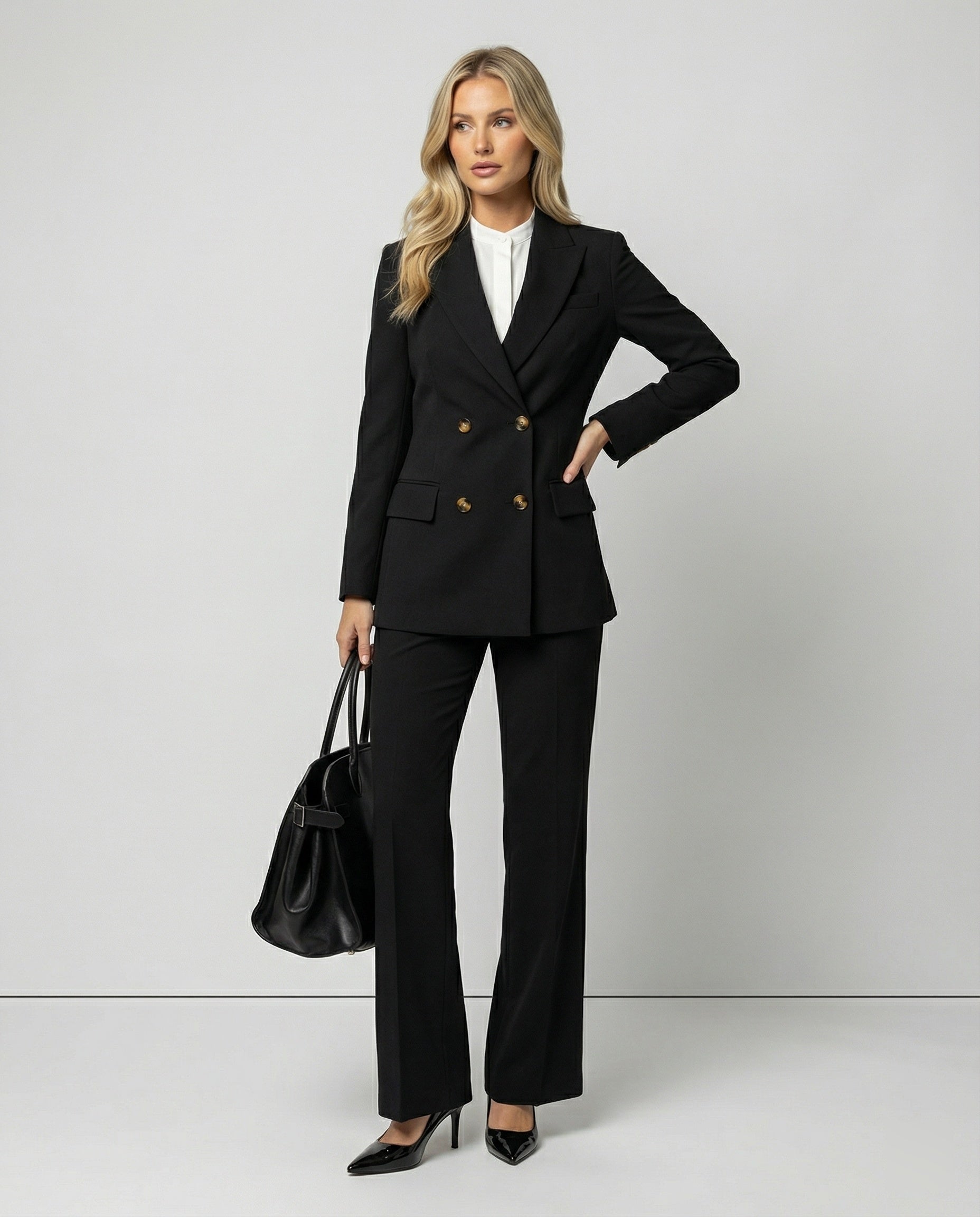 Damen Tailliertes Wollsakko Elegante Passform Schwarz - Eveloria