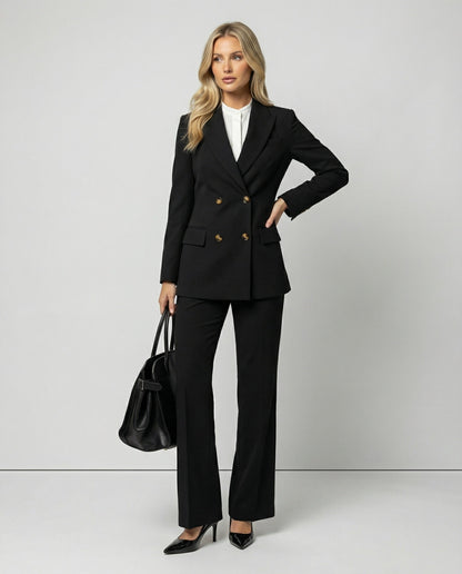 Damen Tailliertes Wollsakko Elegante Passform Schwarz - Eveloria