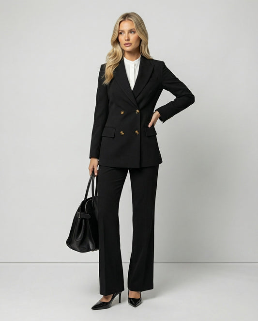 Damen Tailliertes Wollsakko Elegante Passform Schwarz - Eveloria