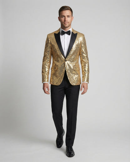 Eveloria Herren Blazer Pailletten Glänzend