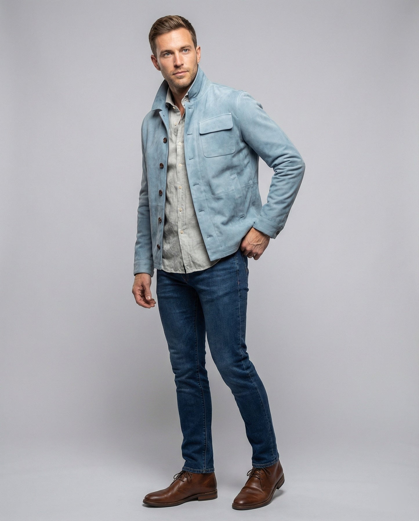 Herren Lederjacke Wildleder Praktischer Kragen