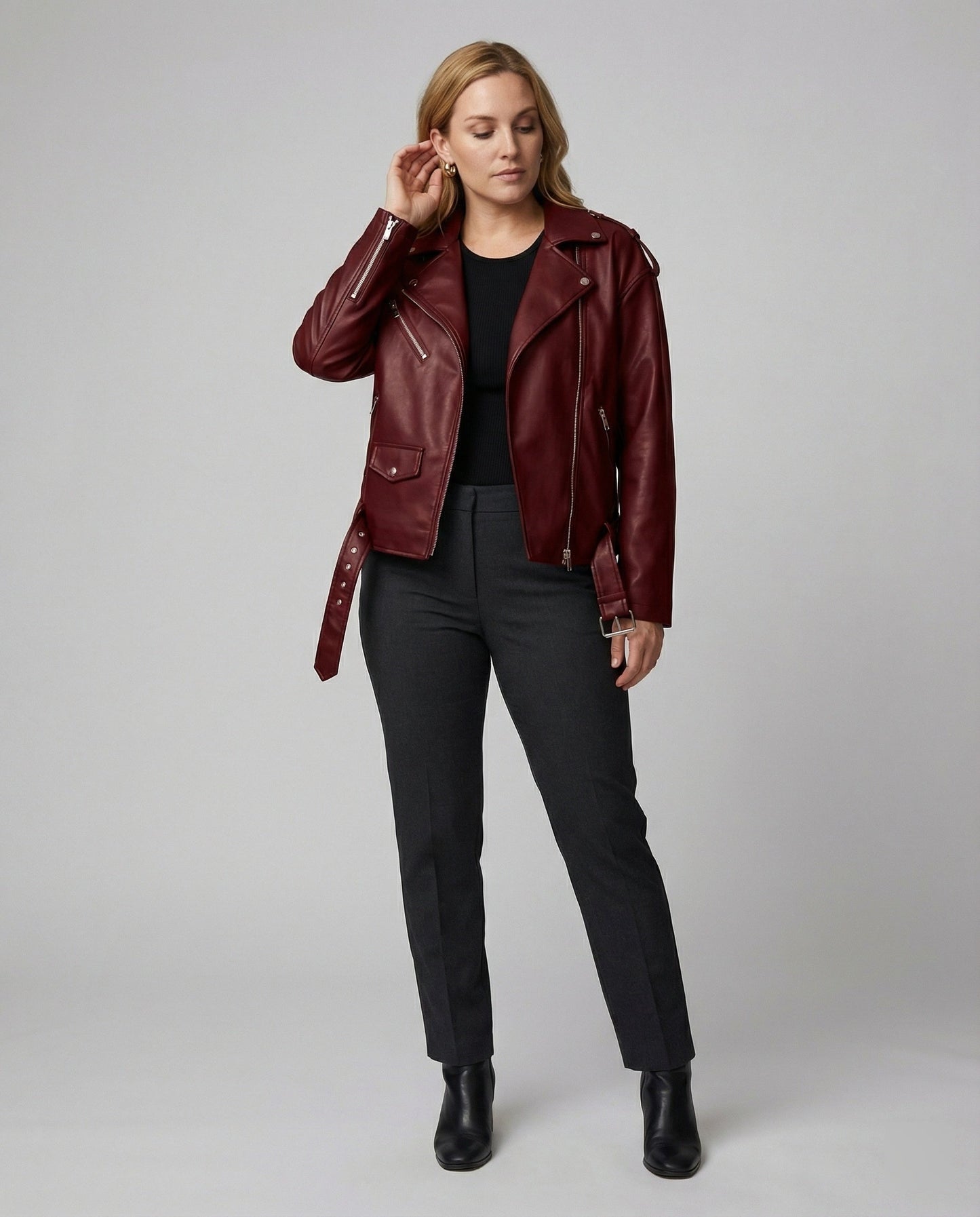 Damen Lederjacke Bikerstyle Reißverschluss