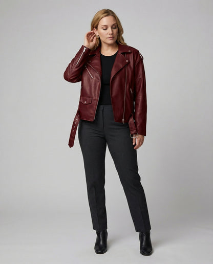 Damen Lederjacke Bikerstyle Reißverschluss