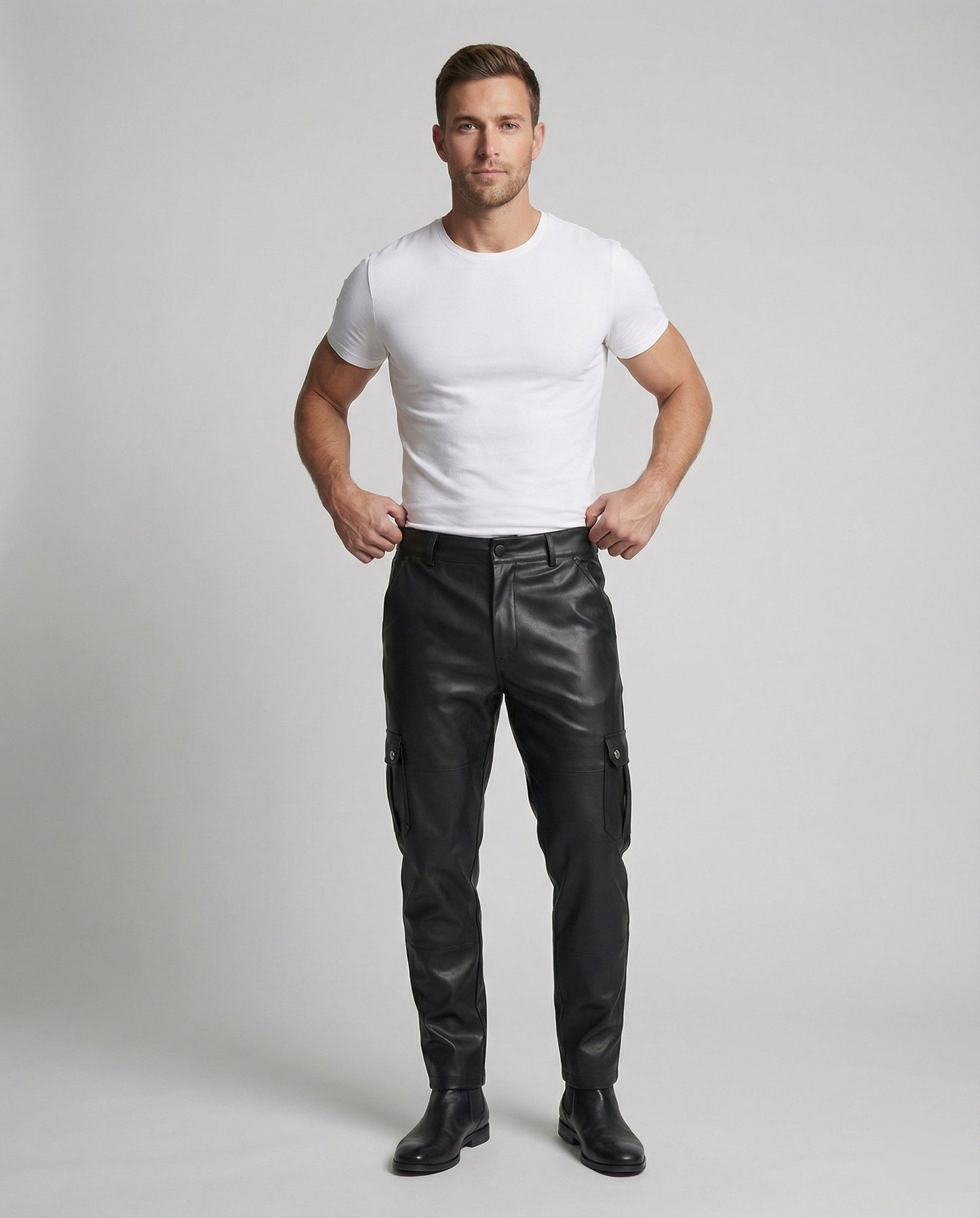 Herren Kunstleder Cargo-Hose