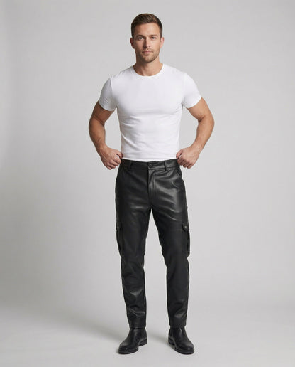 Herren Kunstleder Cargo-Hose