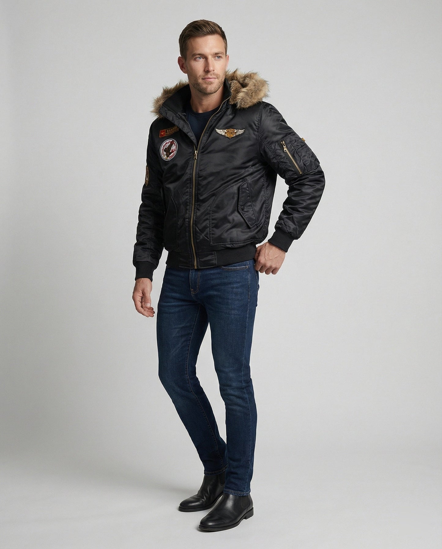 Herren Pilotenjacke Wattiert Kapuze