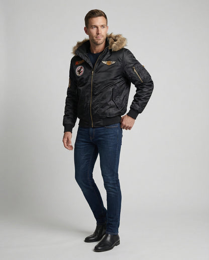 Herren Pilotenjacke Wattiert Kapuze