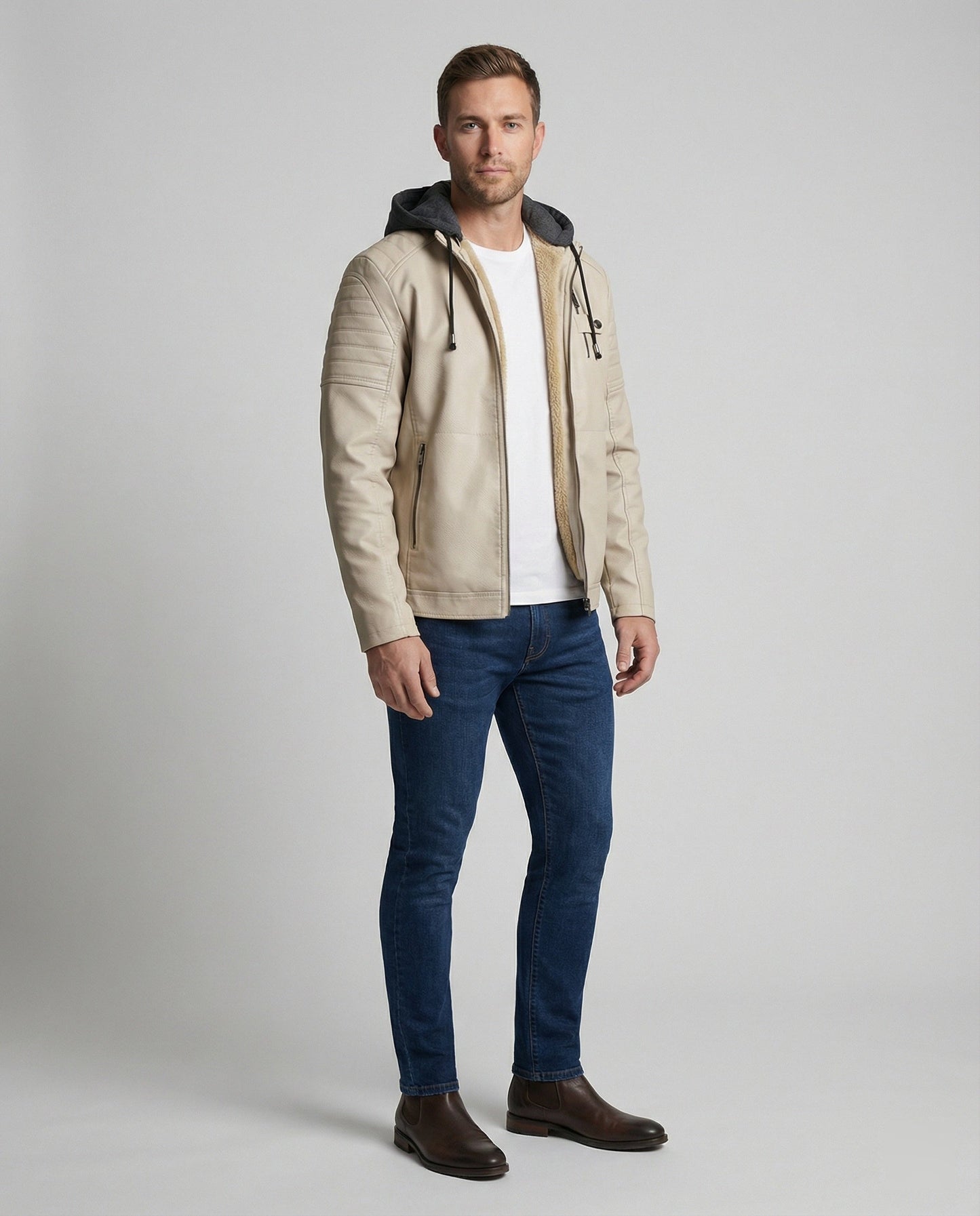 Herren Lederjacke Kapuzenjacke Leder