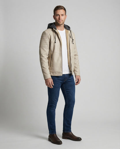 Herren Lederjacke Kapuzenjacke Leder