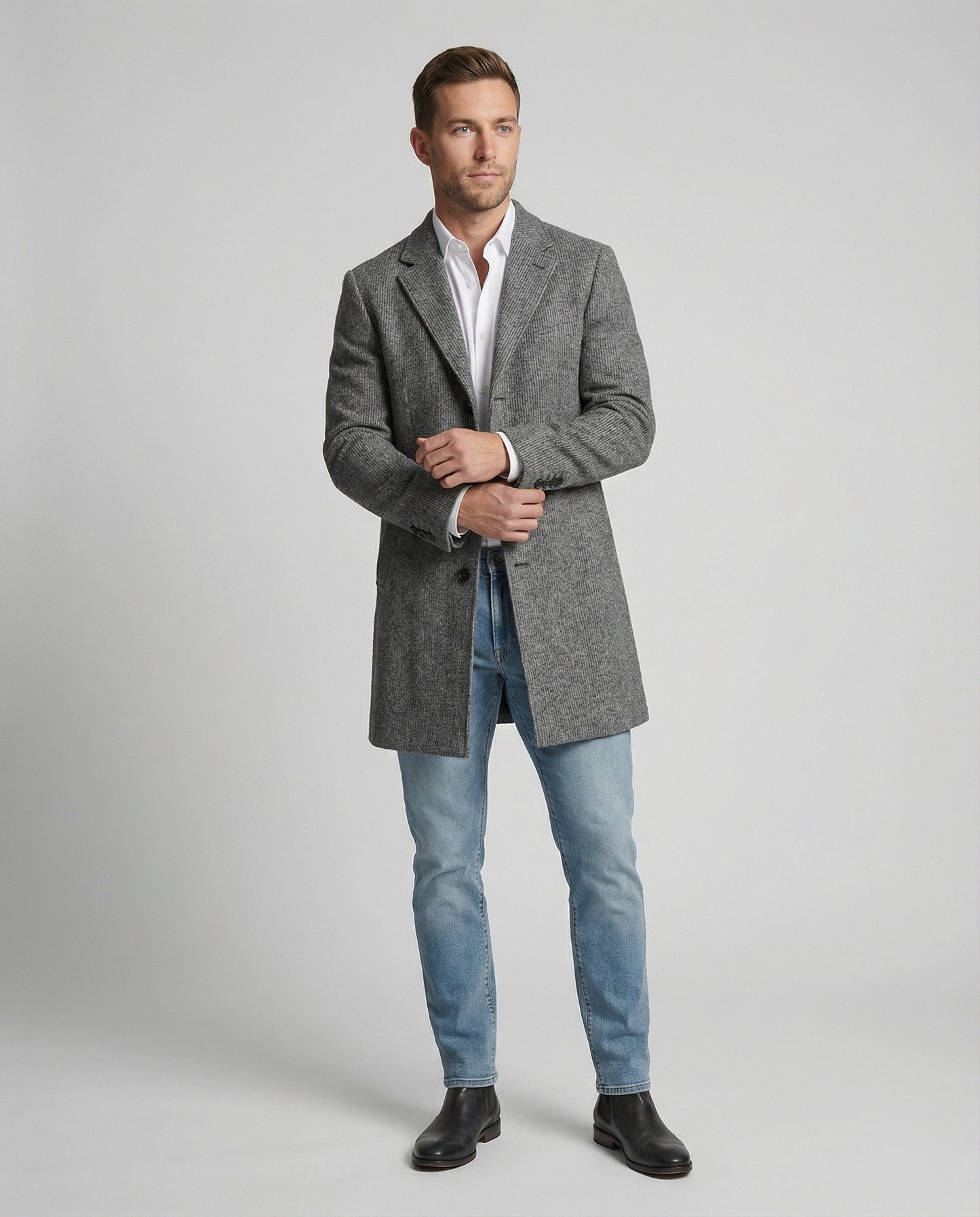 Herren Mantel Elegant Herbst Leder Braun
