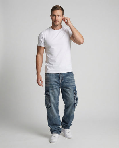 Herren Cargo Jeans Weite Bein Mit Taschen