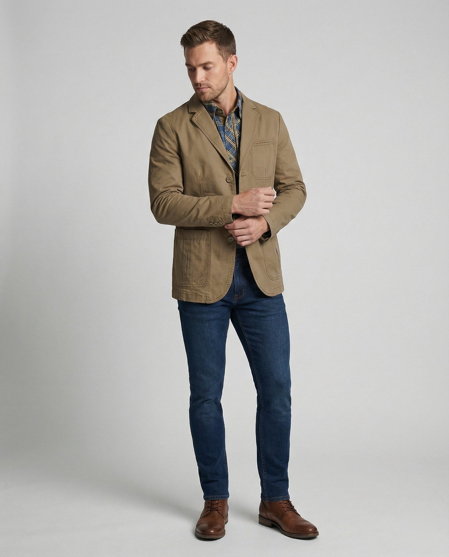Herren Blazer Baumwolle Leger Blau