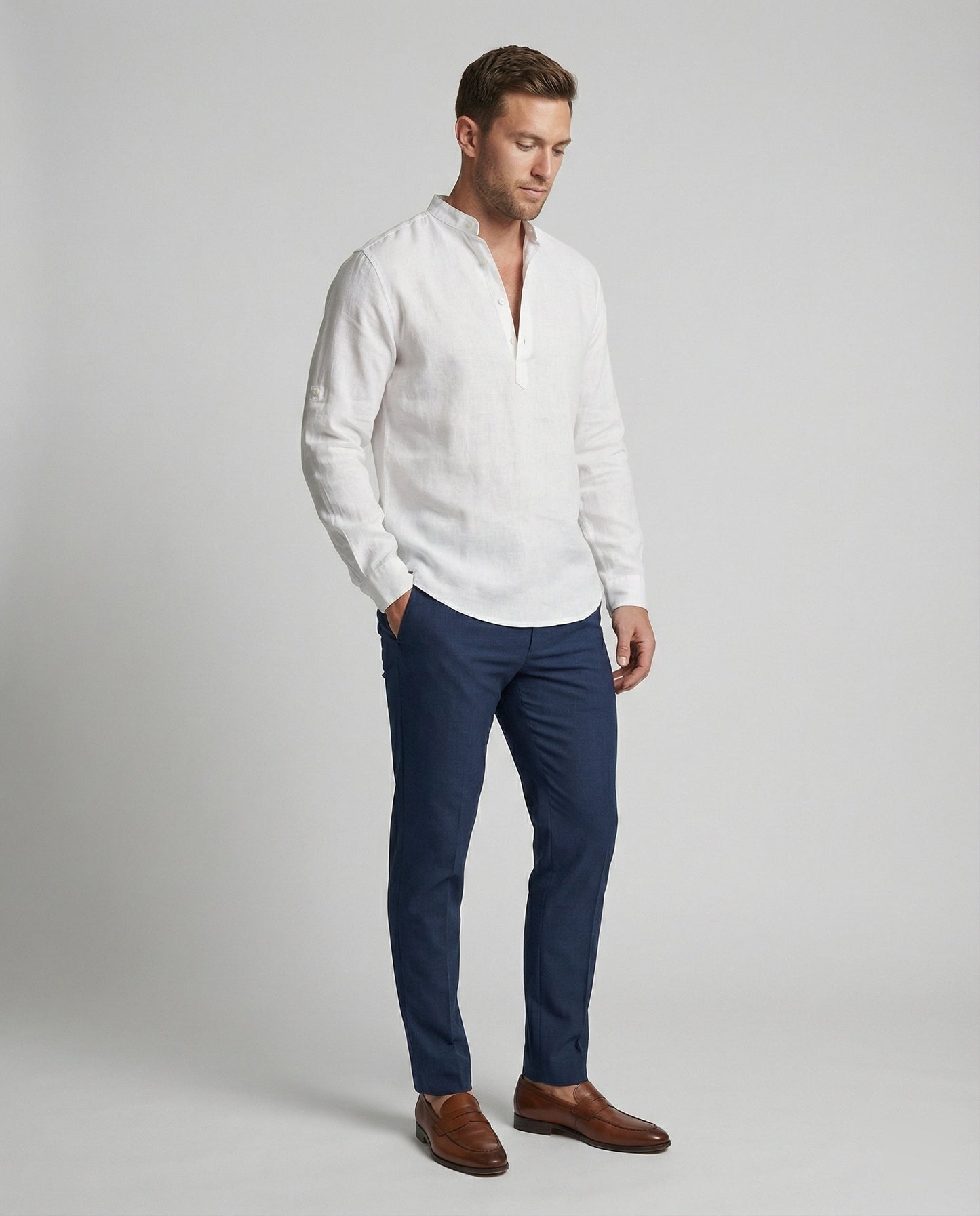 Herren Leinenhemd Elegantes Weiß
