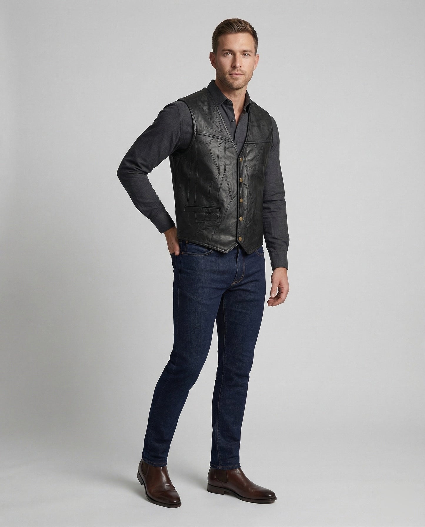 Herren Lederweste Biker Style Leder