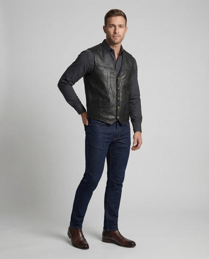 Herren Lederweste Biker Style Leder