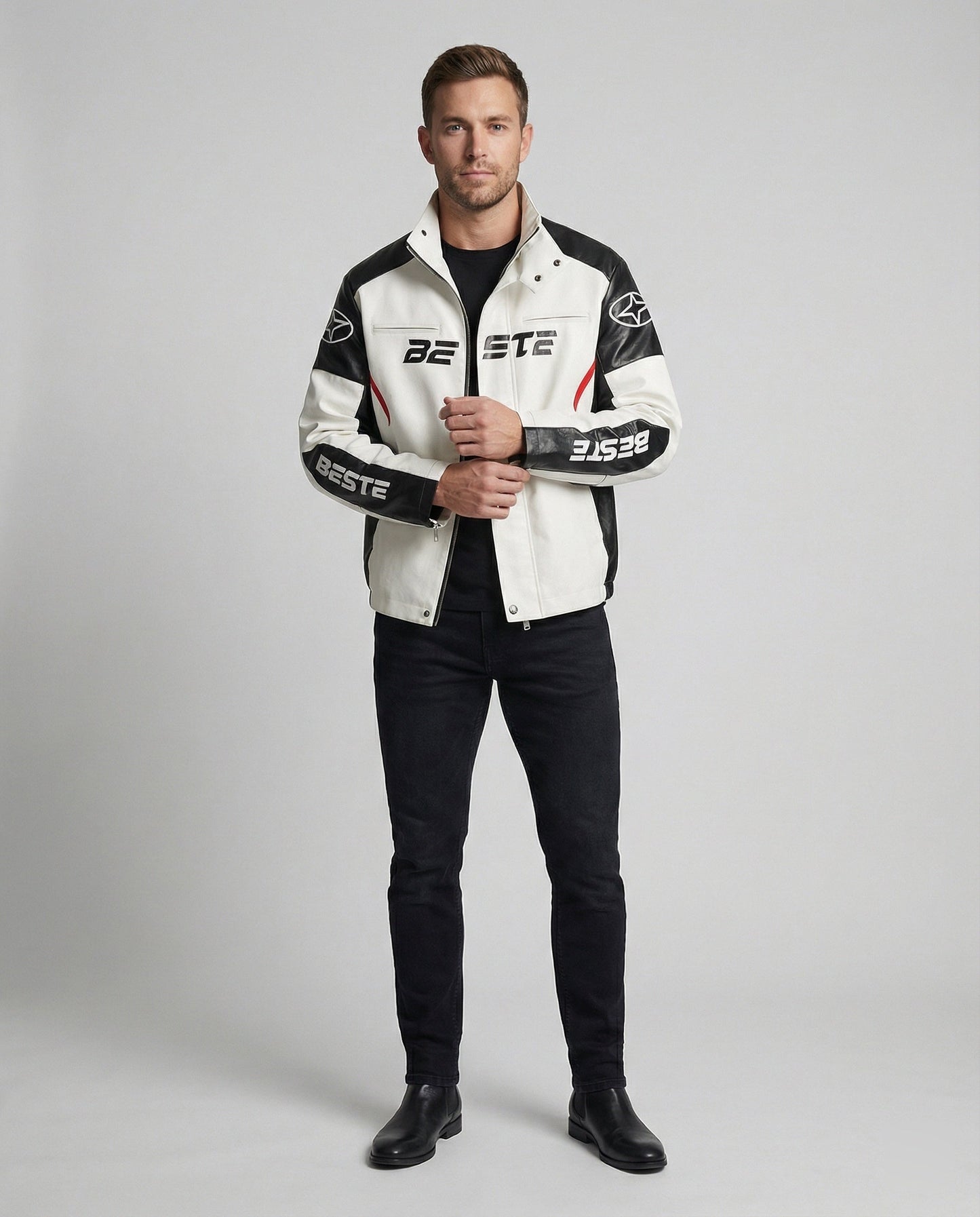 Herren Lederjacke Racing Style Kunstleder