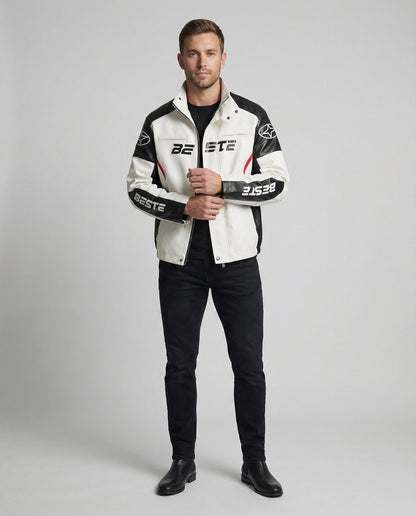 Herren Lederjacke Racing Style Kunstleder