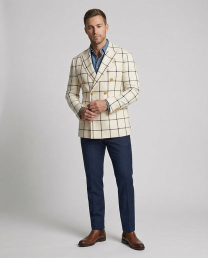 Herren Blazer Doppelter Knopfleiste Karo