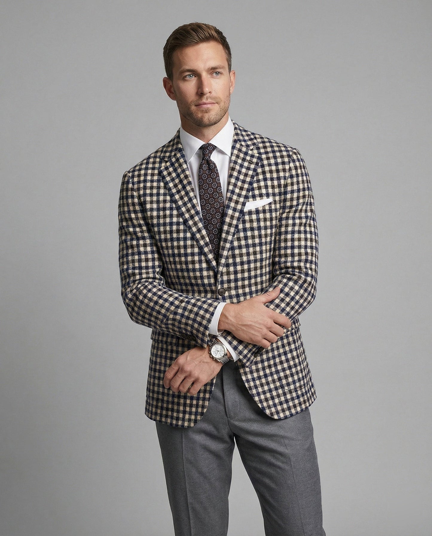 Herren Karierter Blazer Sportlich Eleganter Wollblazer