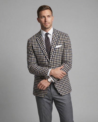 Herren Karierter Blazer Sportlich Eleganter Wollblazer