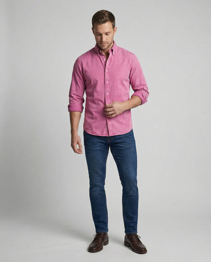 Herren Oxfordhemd Button Down Baumwolle Weiß