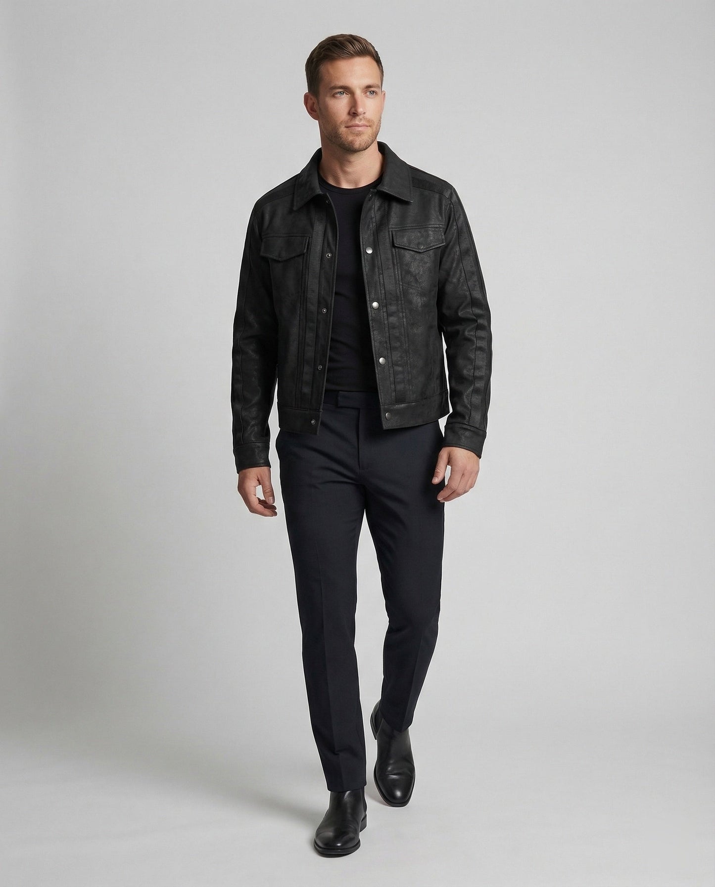 Herren Lederjacke Biker Kurz Lederschutzjacke