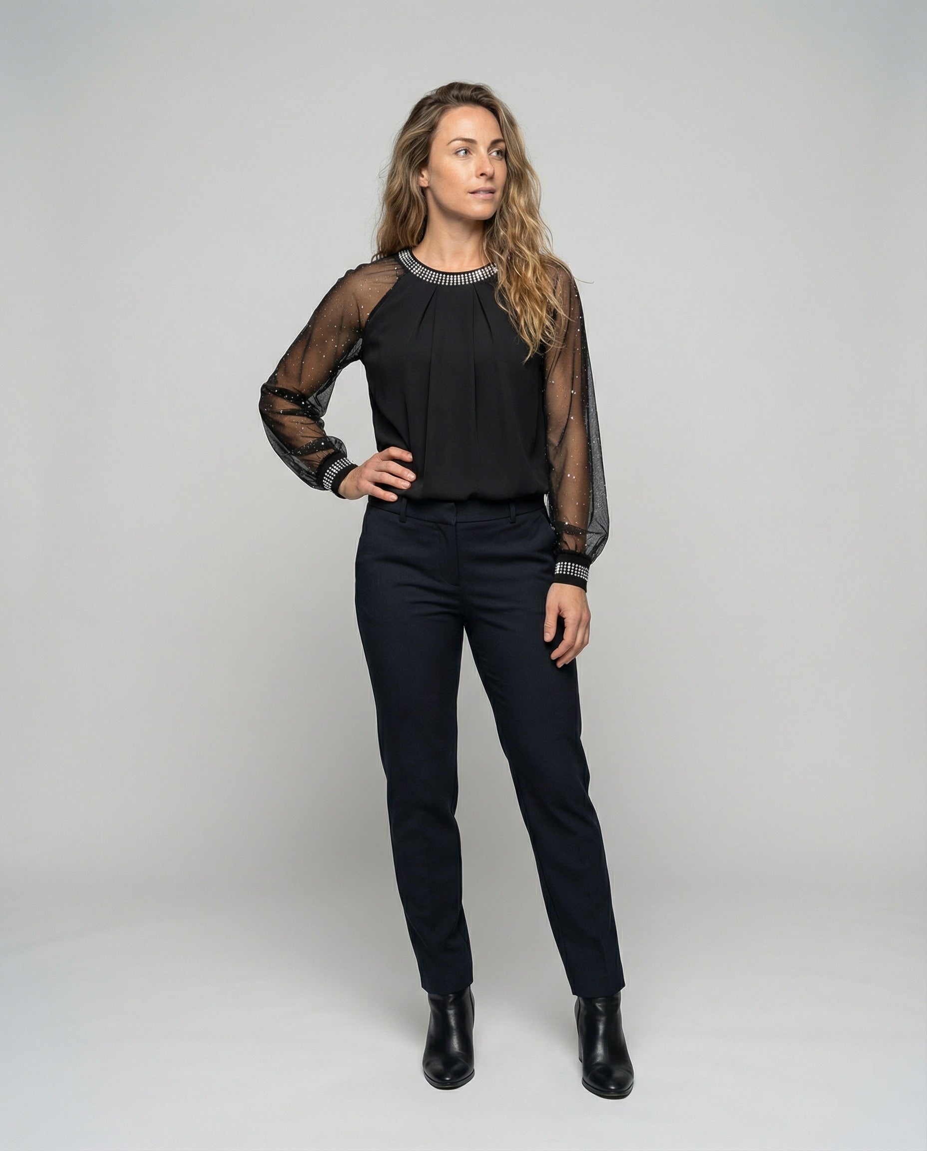 Damen Langarmbluse Schwarz Festlich - Eveloria