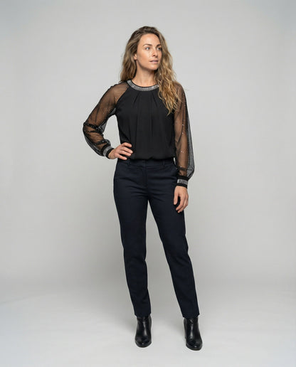Damen Langarmbluse Schwarz Festlich - Eveloria