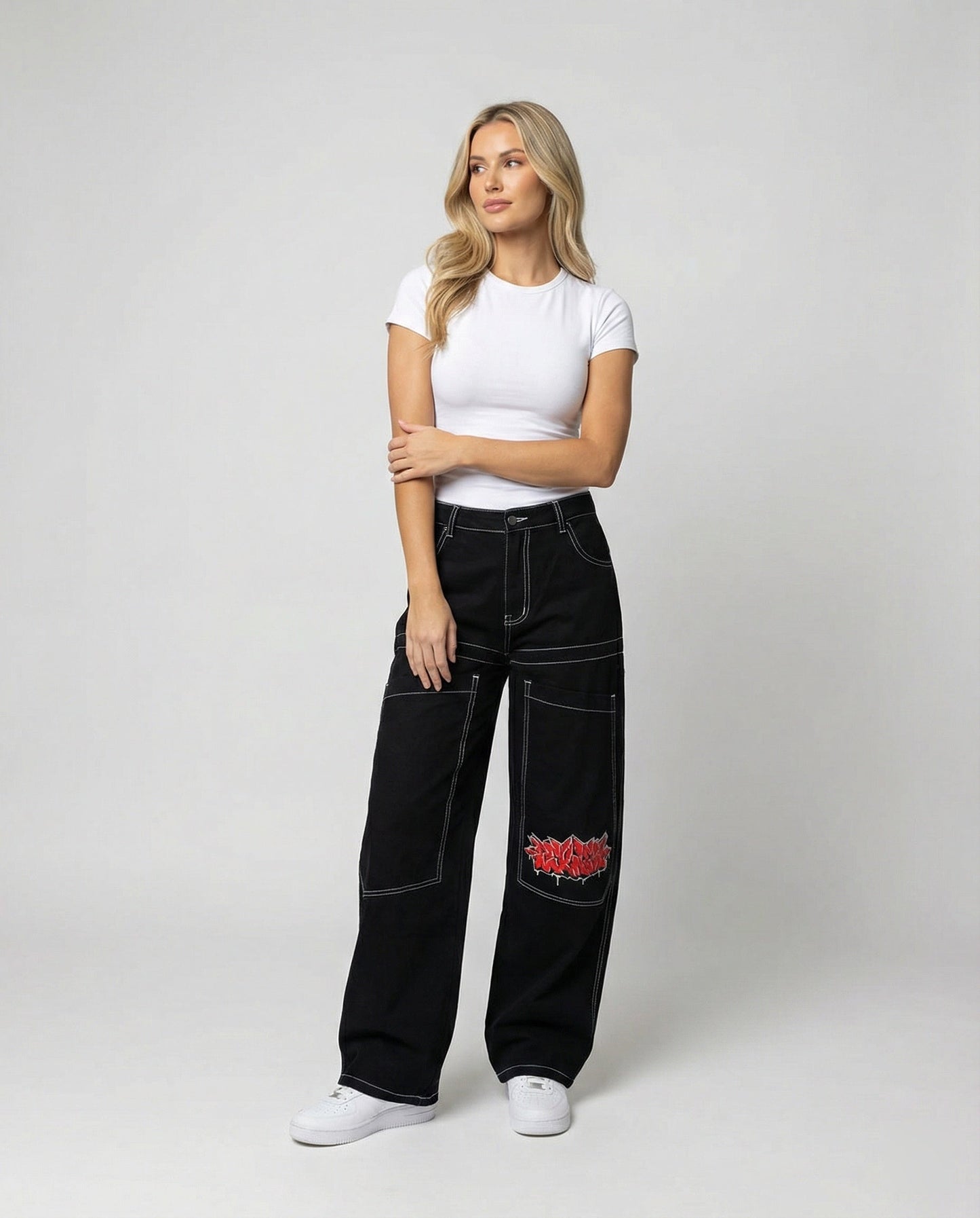 Eveloria Damen Baggy Jeans Denim Weite Passform Lässig Blau - Eveloria