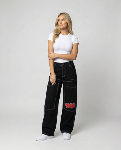 Eveloria Damen Baggy Jeans Denim Weite Passform Lässig Blau - Eveloria