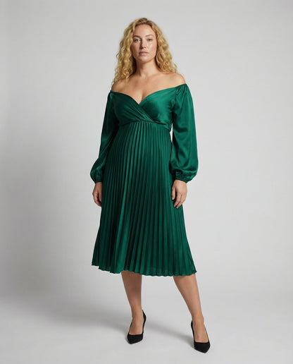 Eveloria Damen Maxikleid Plissiert Schulterfrei Elegant Schwarz - Eveloria