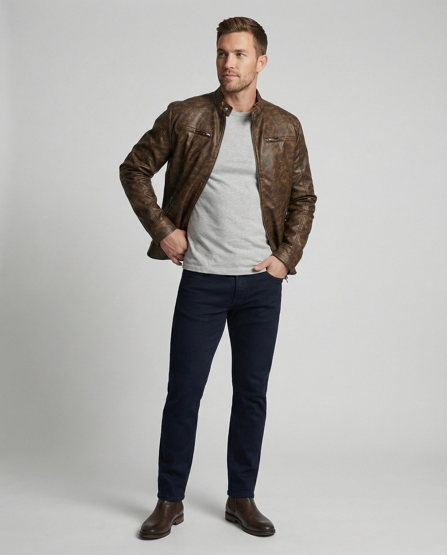 Herren Lederjacke Asymmetrisch Vintage Lederschnitt