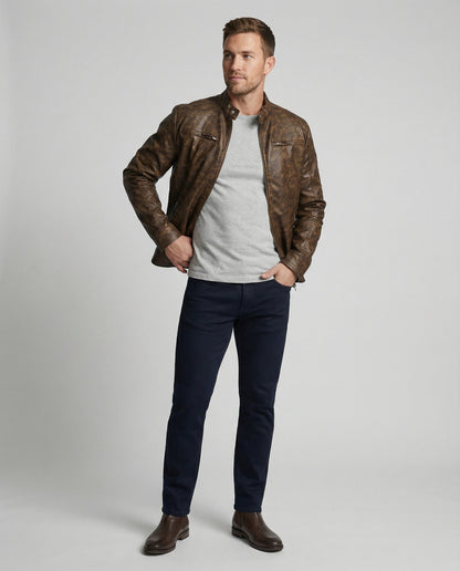 Herren Lederjacke Asymmetrisch Vintage Lederschnitt