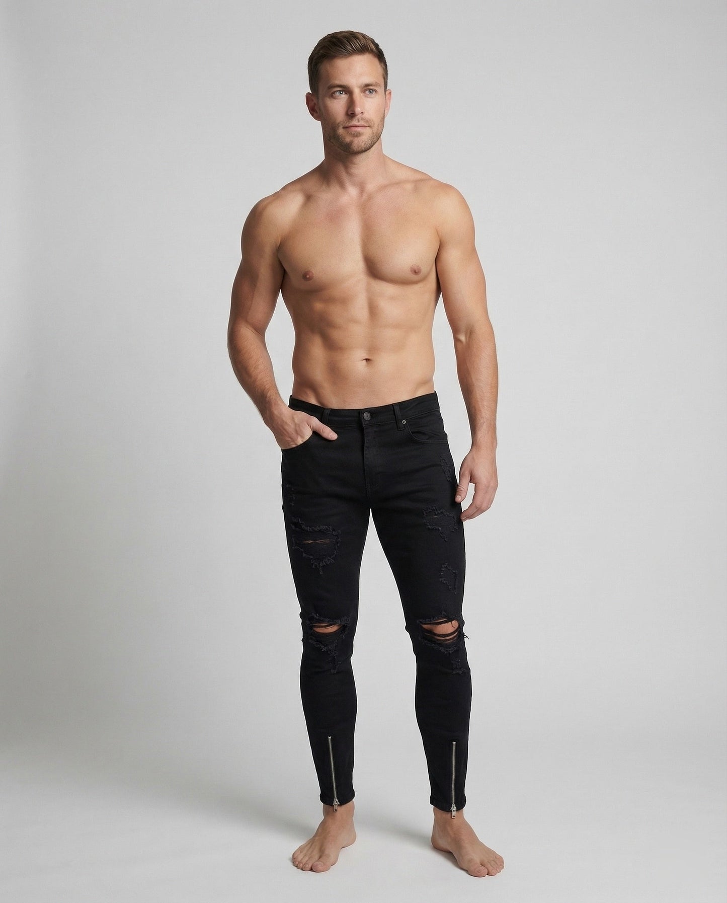 Herren Skinny Jeans Rissig Reißverschluss