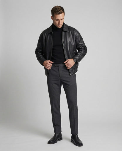 Herren Lederjacke Blouson Minimalistisch
