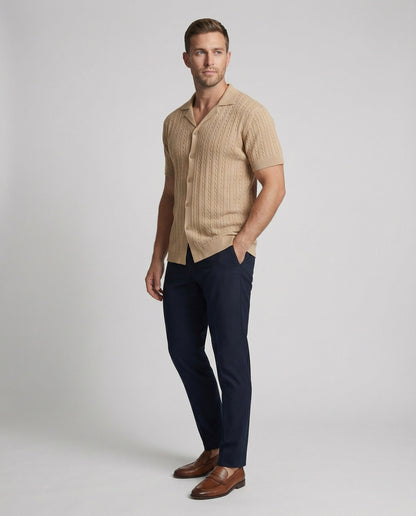Herren Kurzarm Strickhemd Baumwolle Weiß