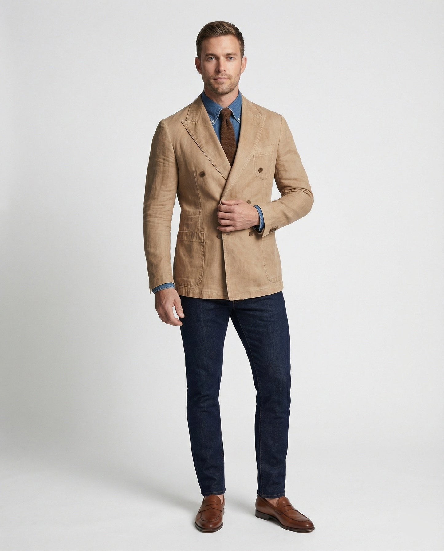 Herren Leinenblazer Doppelreiher